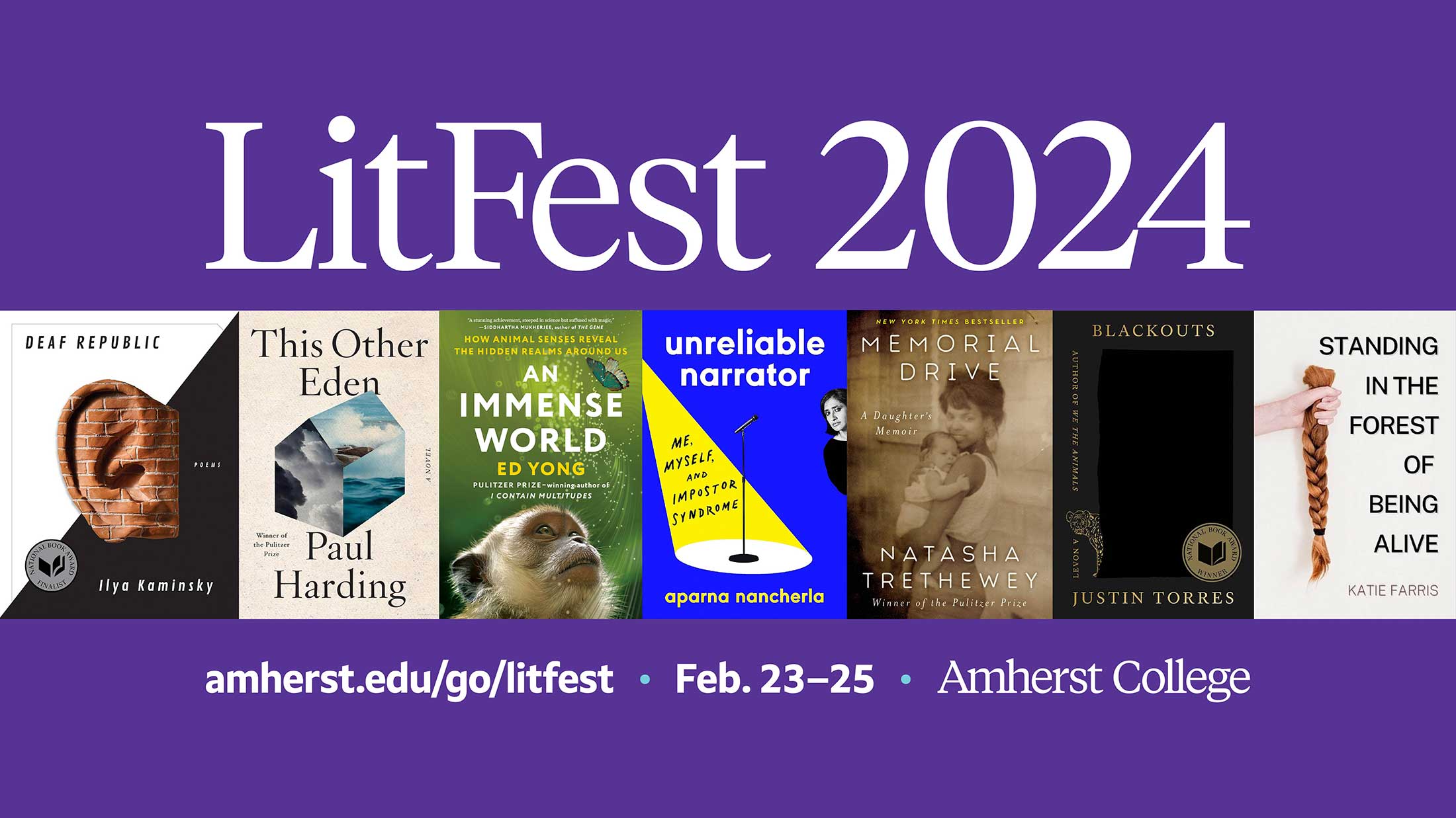LitFest 2024 poster that includes books covers of writers who will speak at the event.