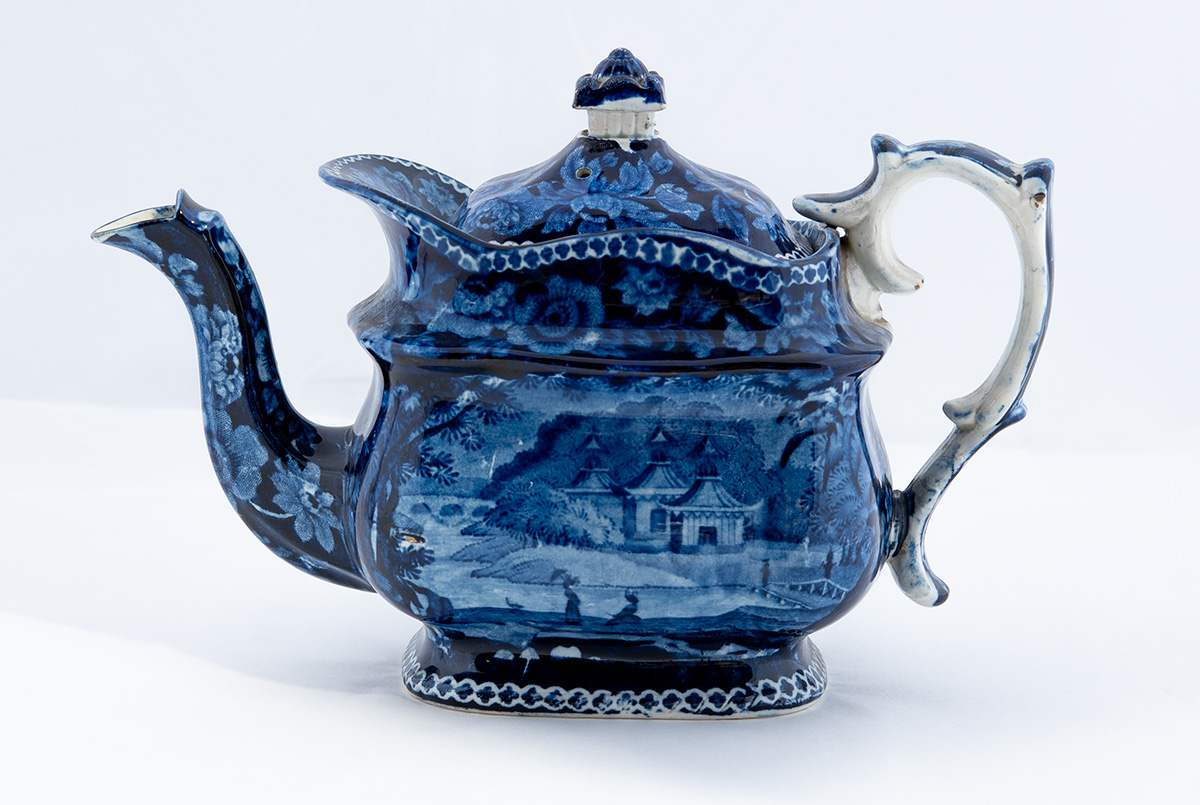 A blue antique teapot