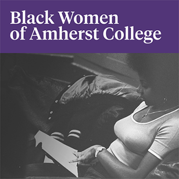 Black Women of Amherst headline with a photo of a young women sitting and reading.