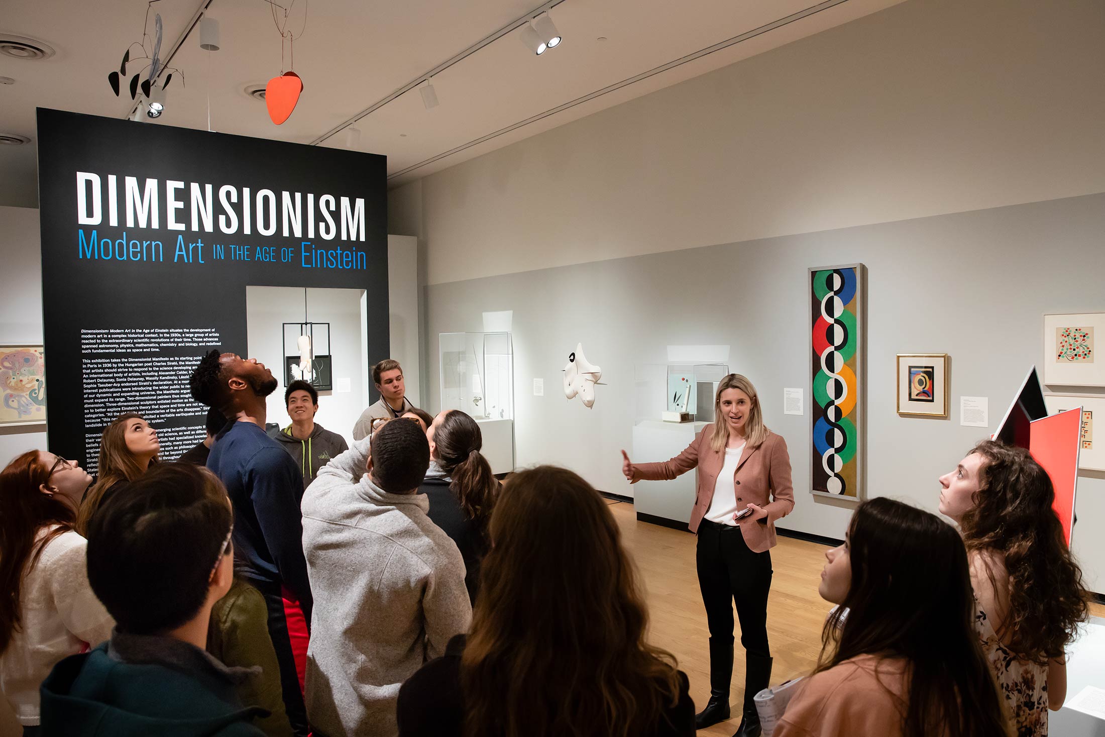 Curator Vanja Malloy gives a guided tour of the “Dimensionism” show