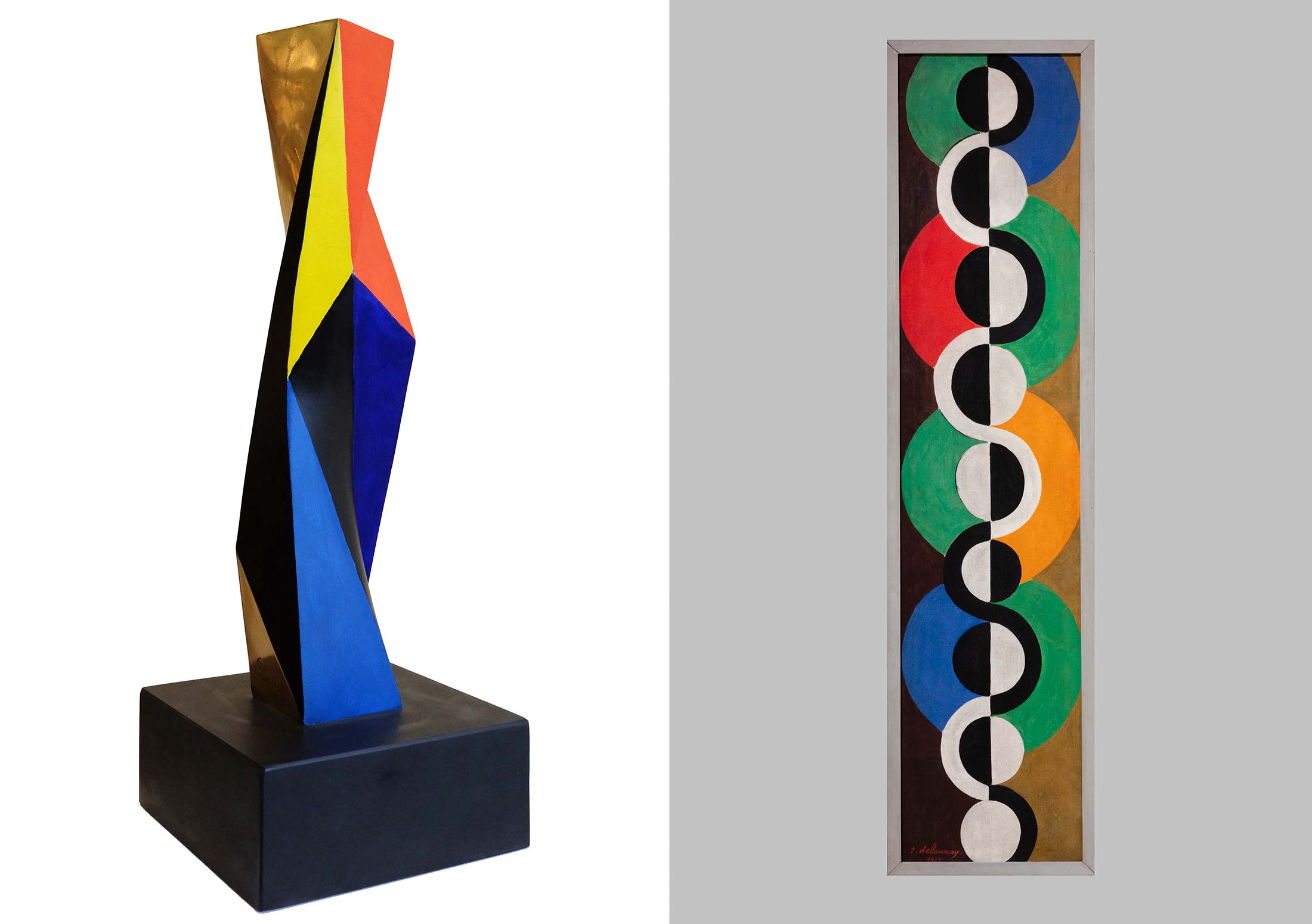 On the left: Colonne (1932) by Anton Prinner; on the right: Rhythm San Fin (1934)by Robert Delaunay