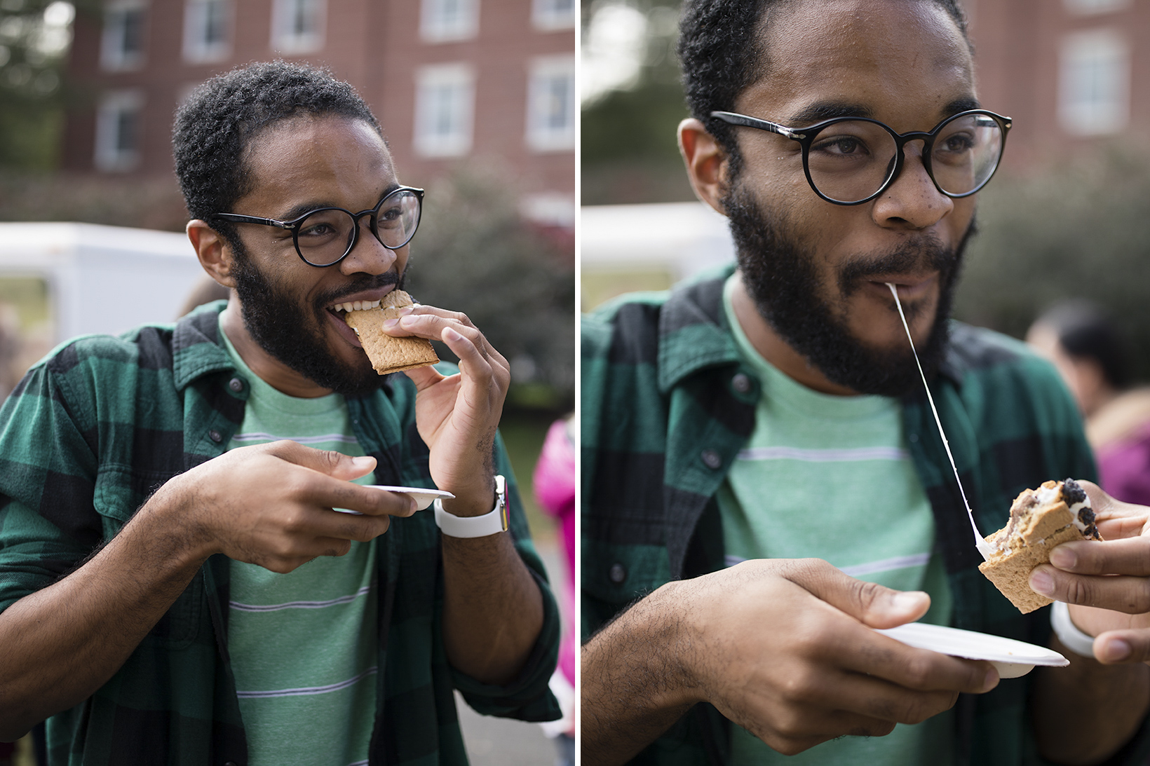 Stanley Dunwell ’20 sampling the roasted marhmallows.