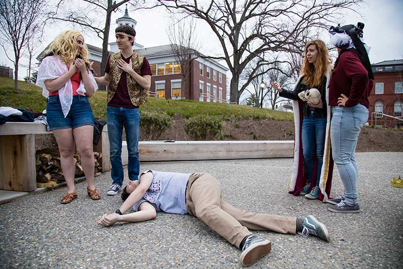 A group of Amherst students played “Telephone” with Shakespeare