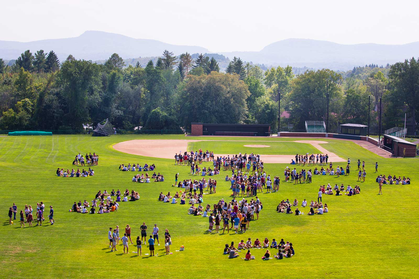 New students gathered in squads on Memorial Field.