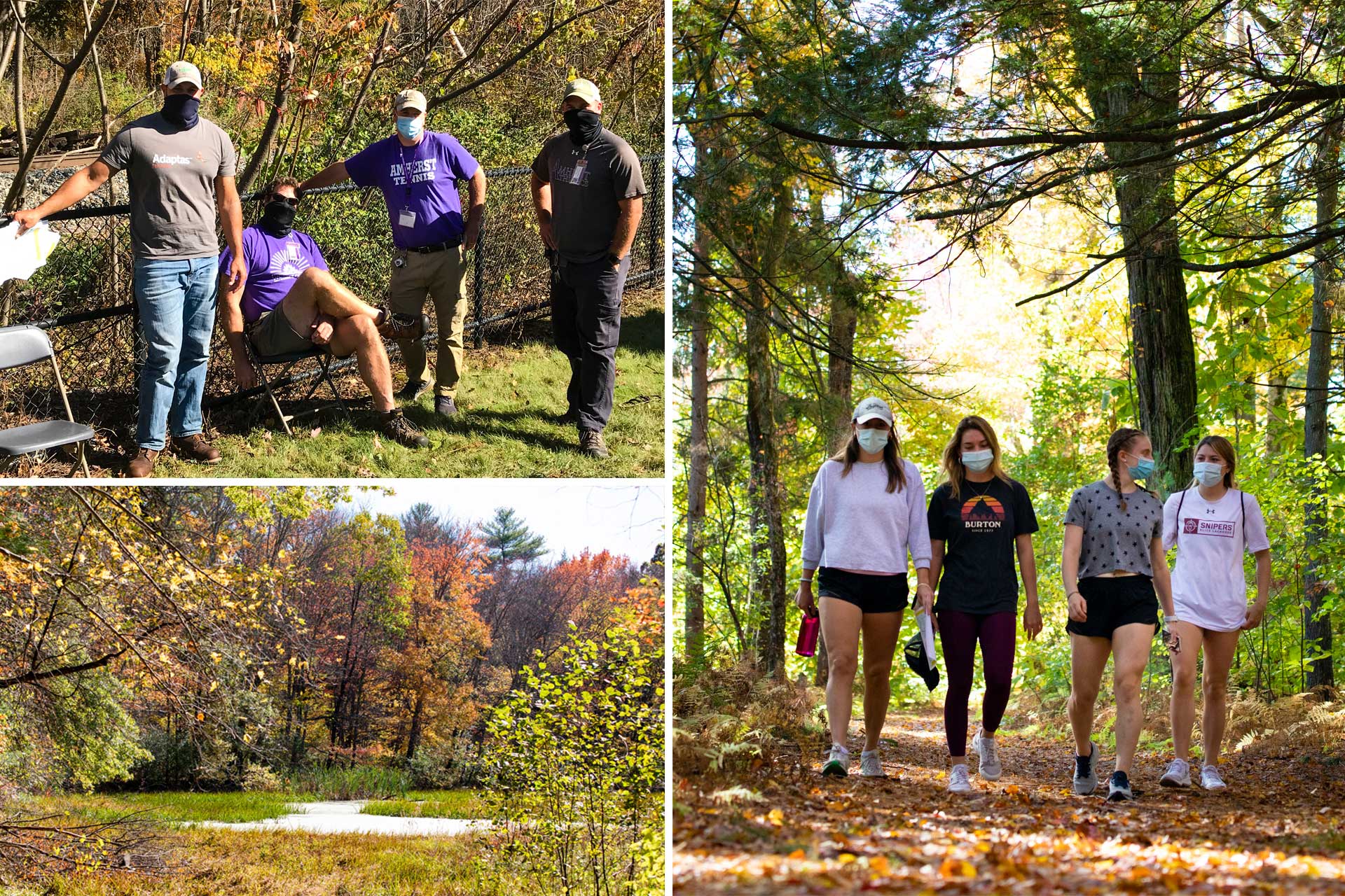 Students and staff hiking on the trails on the College's campus