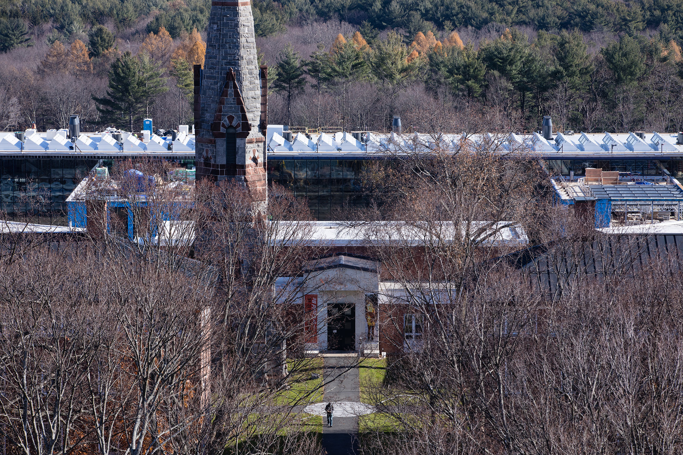 Aerial view of the Mead Museum, Amherst College.