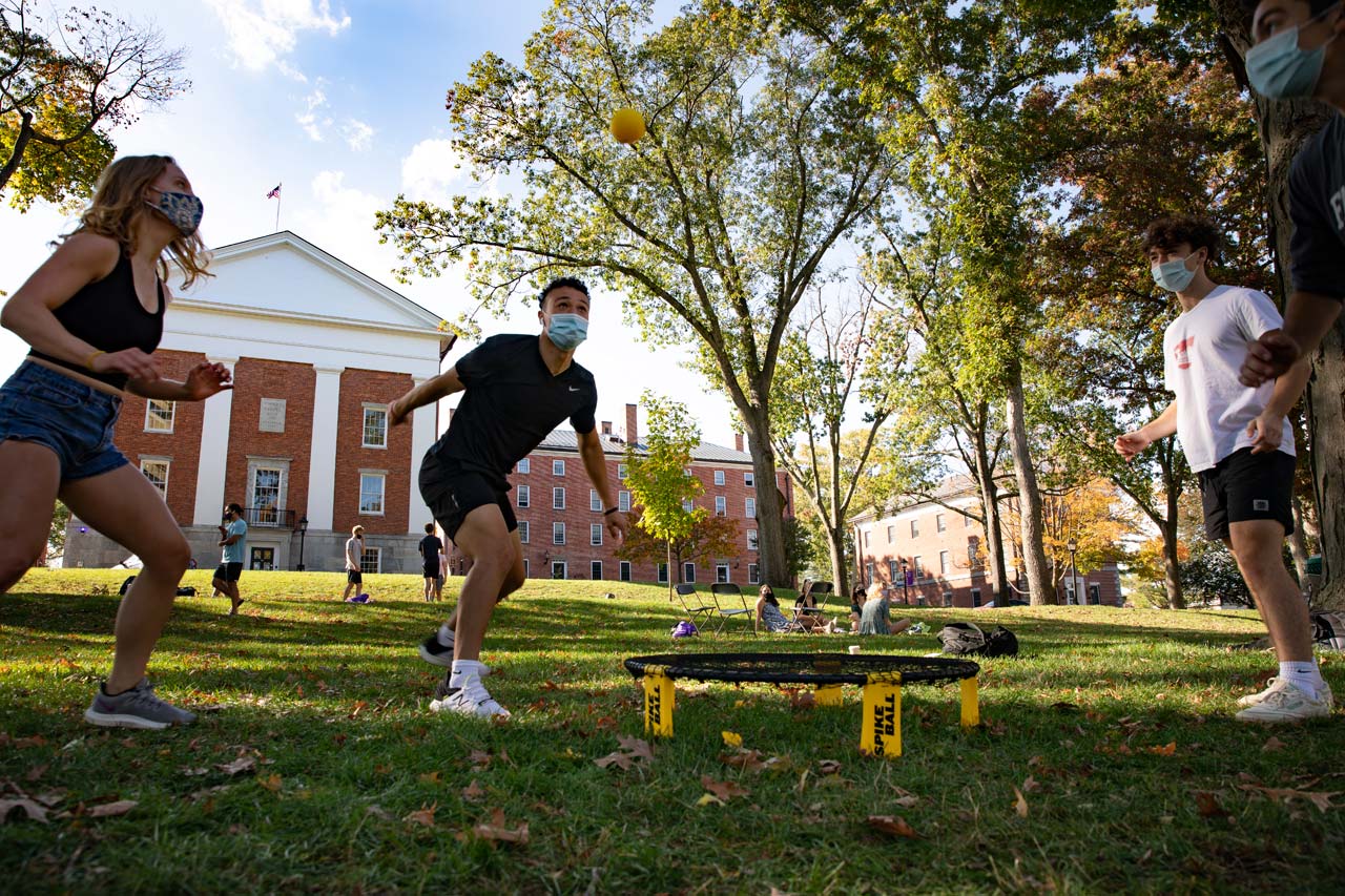 students play a game on the quad