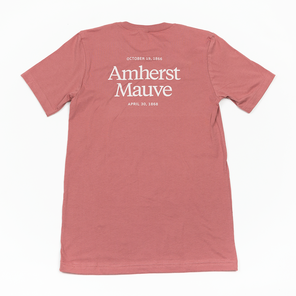 A pink t-shirt that says "Amherst Mauve"