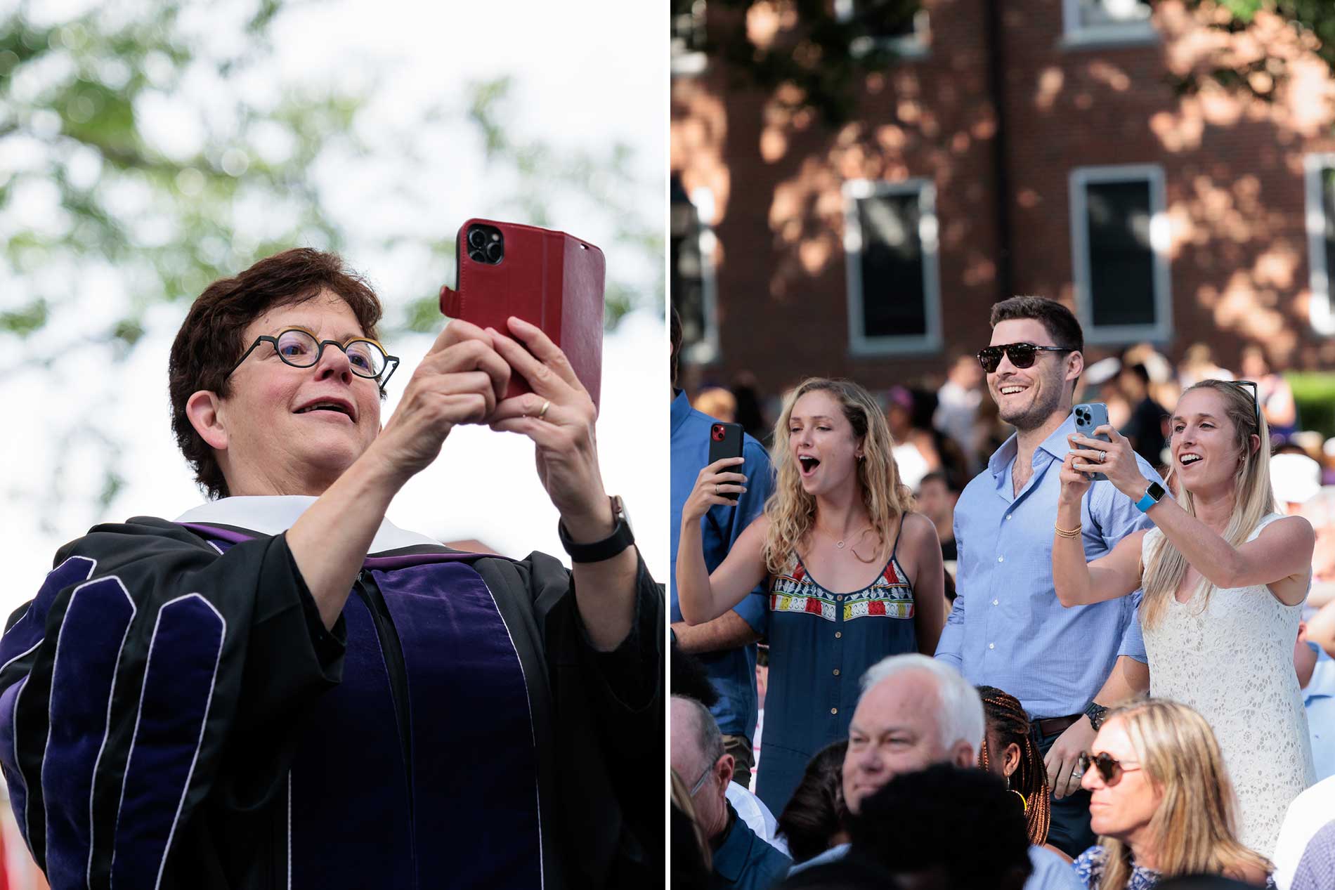 President Biddy Martin and members of the audience take photos of the graduates.