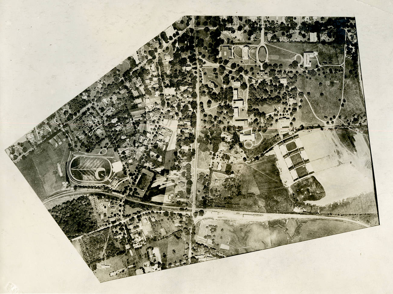 An aerial photo of the Amherst College campus in 1921