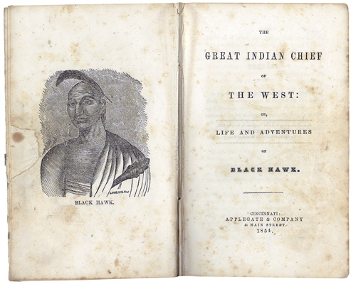 Title page spread from Black Hawk’s 1833 autobiography
