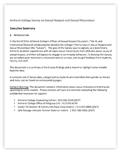 Executive Summary of 2014 Amherst College Survey on Sexual Respect and Sexual Misconduct