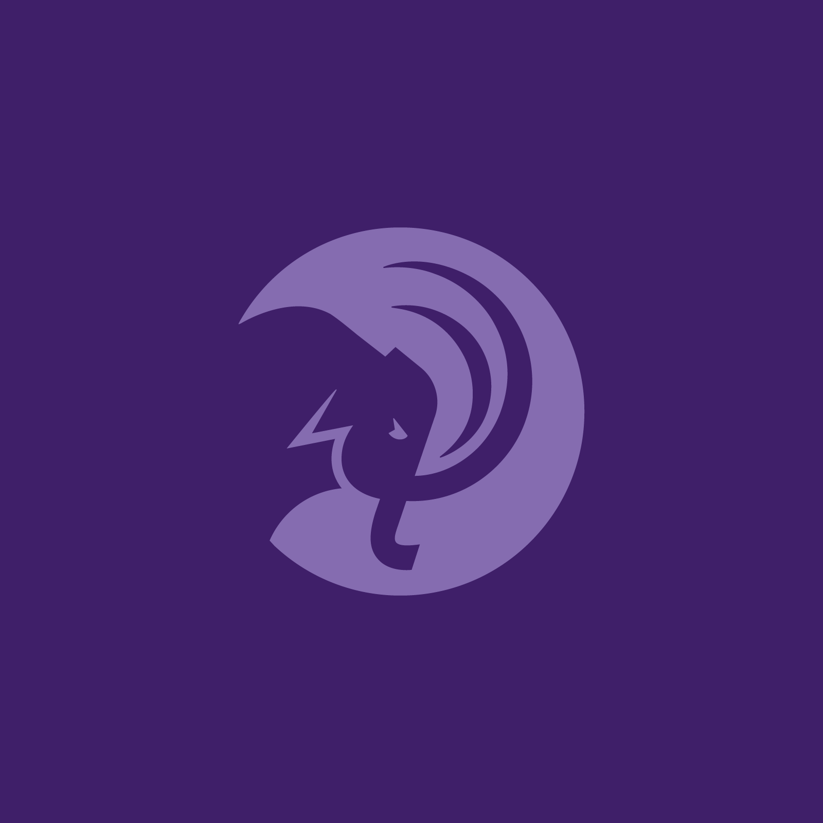 circular mammoth logo in light purple on purple background