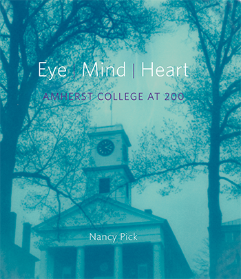 The cover of the book Eye Mind Heart by Nancy Pick showing a blue-tinted photo of Johnson Chapel