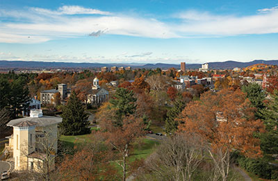 A panoramic view of Amherst College campus