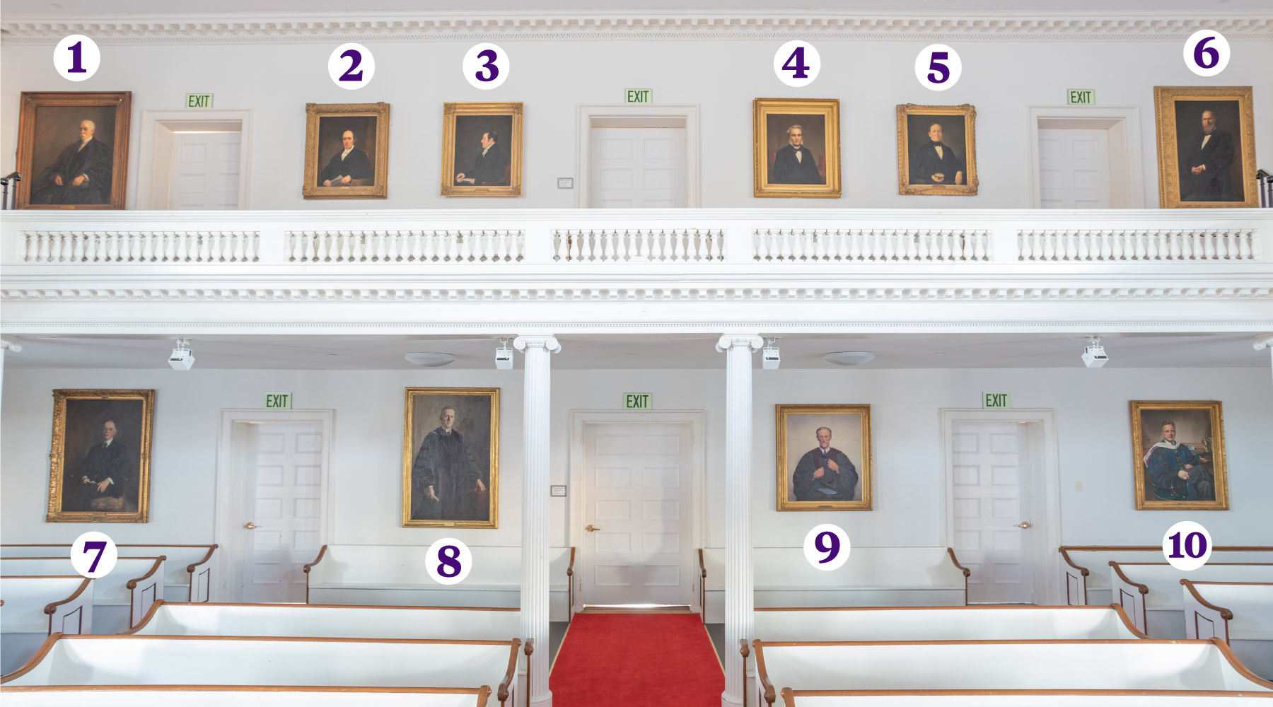west wall of Johnson Chapel with portraits numbered