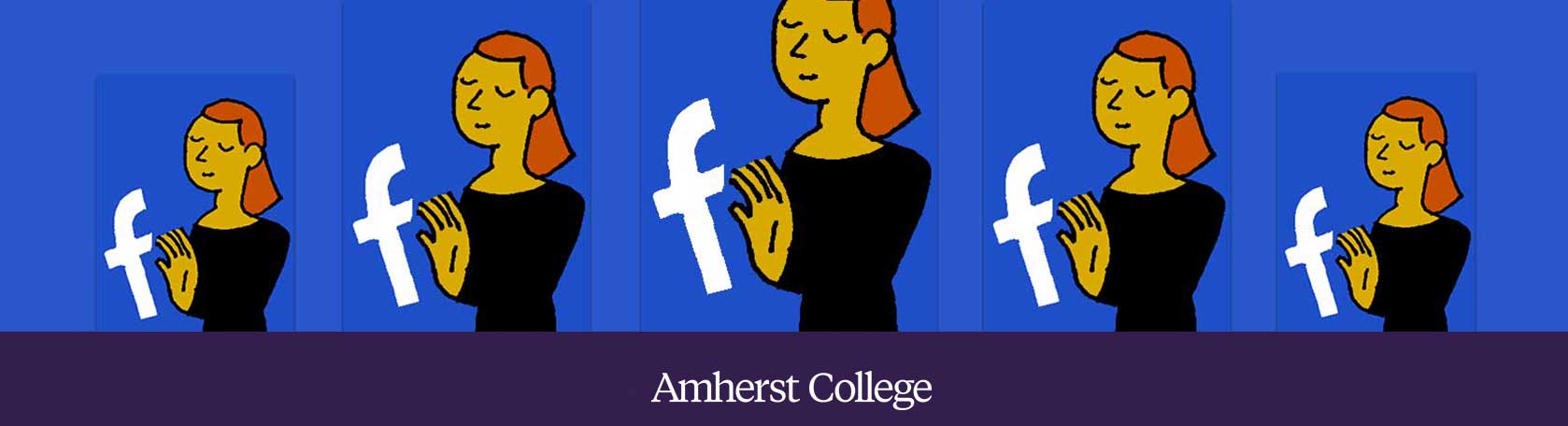 An illustration of a woman holding her hand up to ward of the Facebook F.