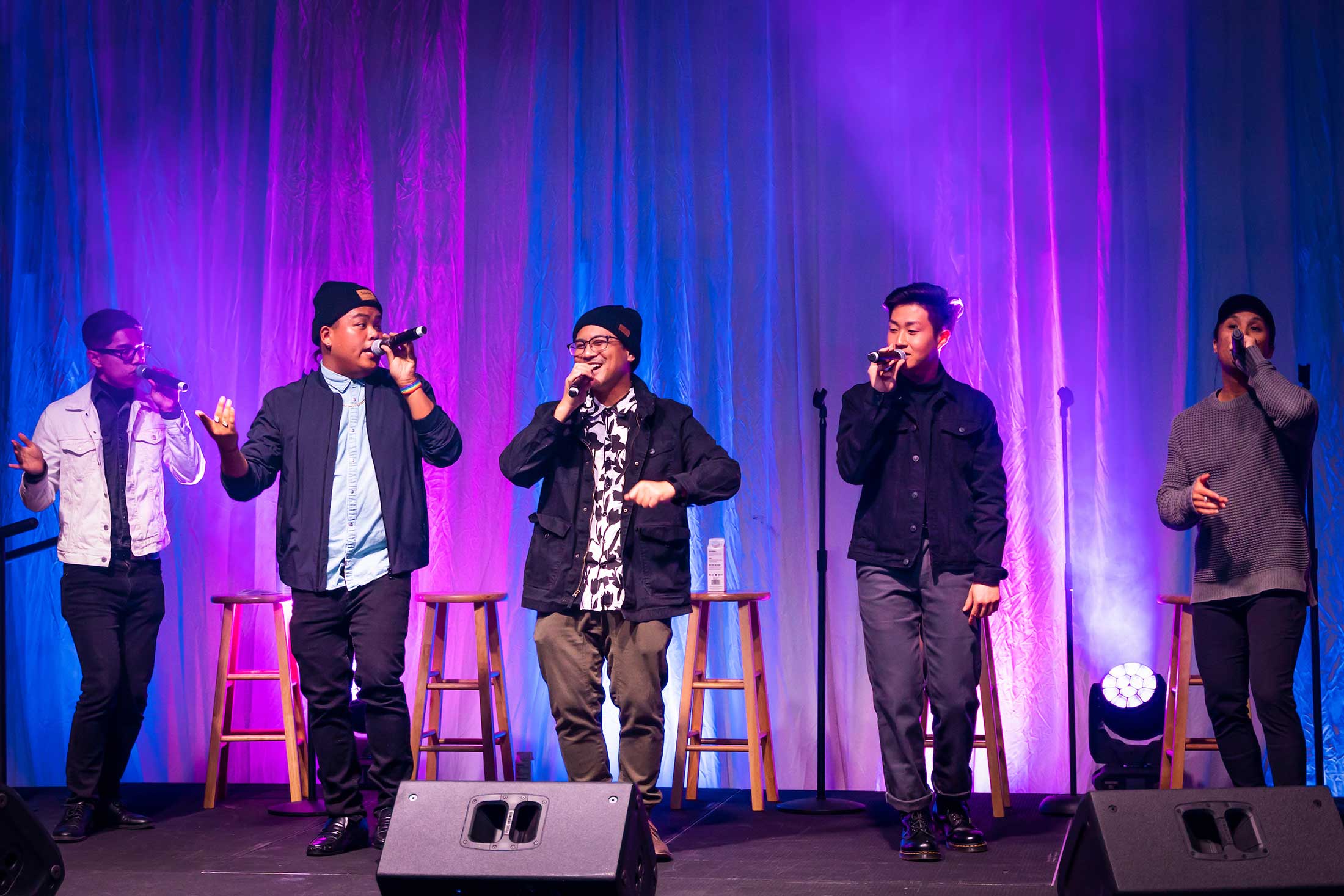 Los Angeles-based a cappella group The Filharmonic performs on stage.