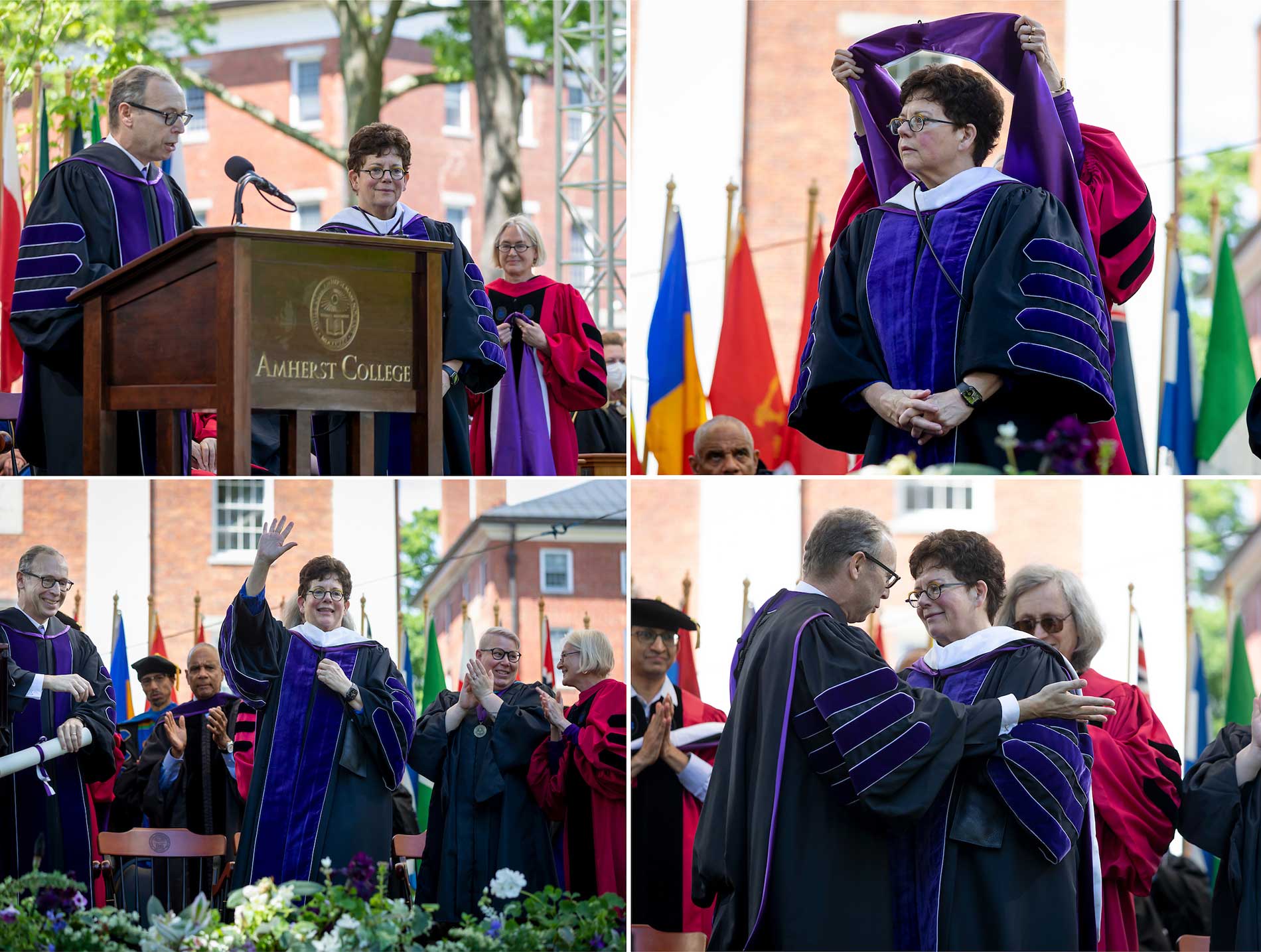 President Biddy Martin receives an honorary degree from Andrew Nussbaum, Chair of the Board of trustees.