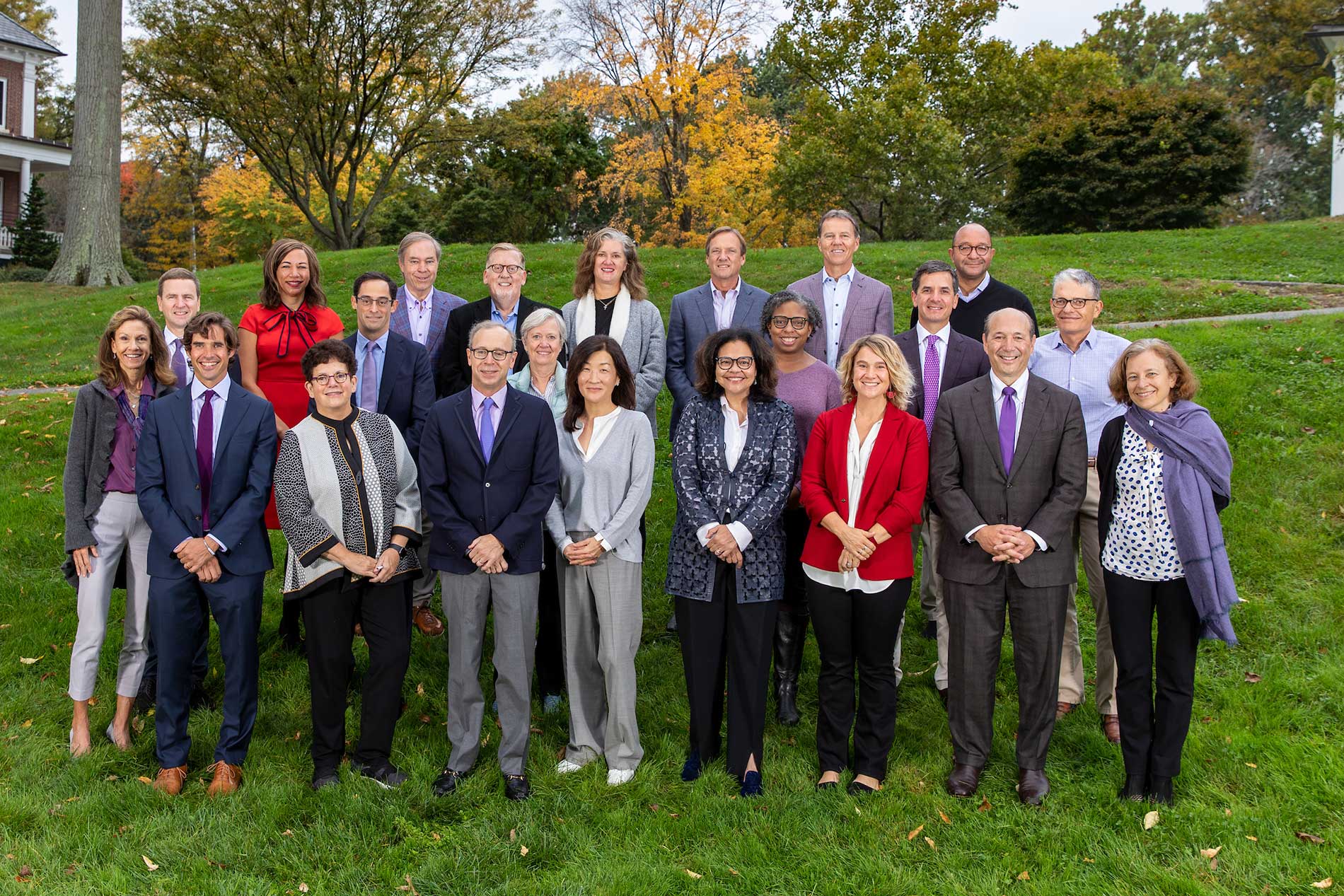 Amherst College board of trustees gather for a photo outside.