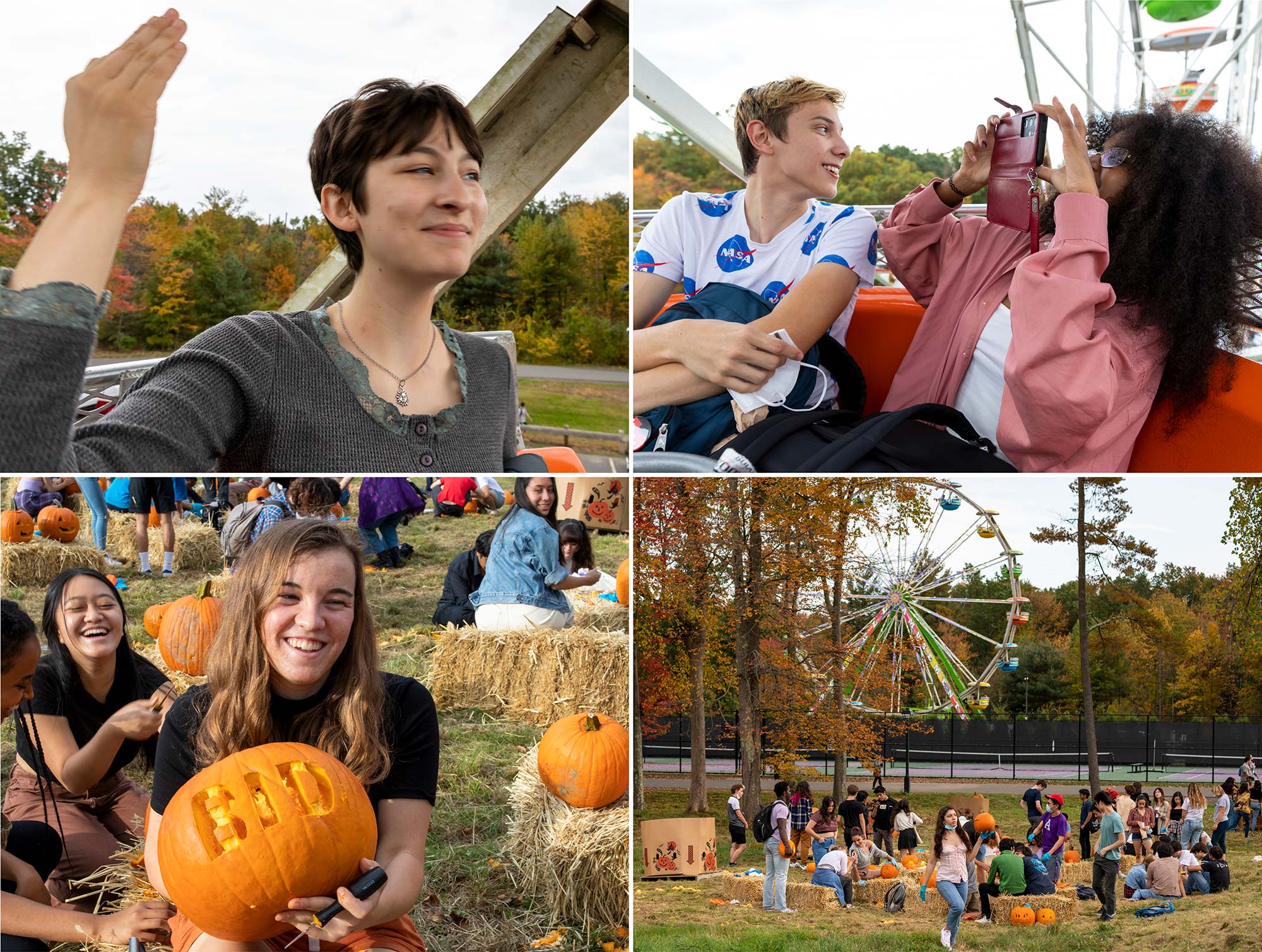 Pumpkin carving and riding the ferris wheel were two activities at the bicentennial party