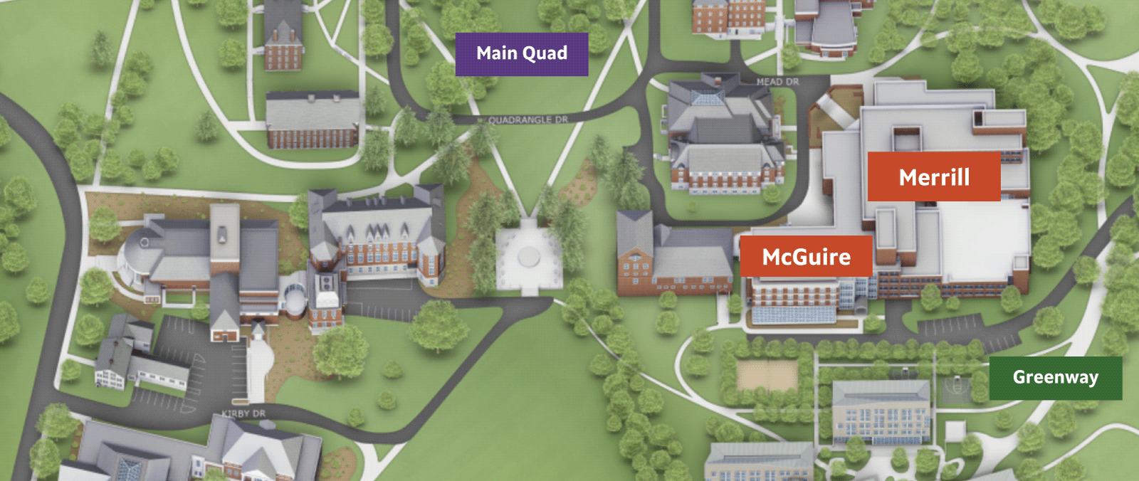 Merrill and McGuire locations shown on campus map
