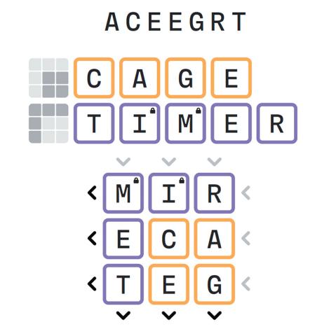 A puzzle with a grid of boxes with letters in some of the boxes