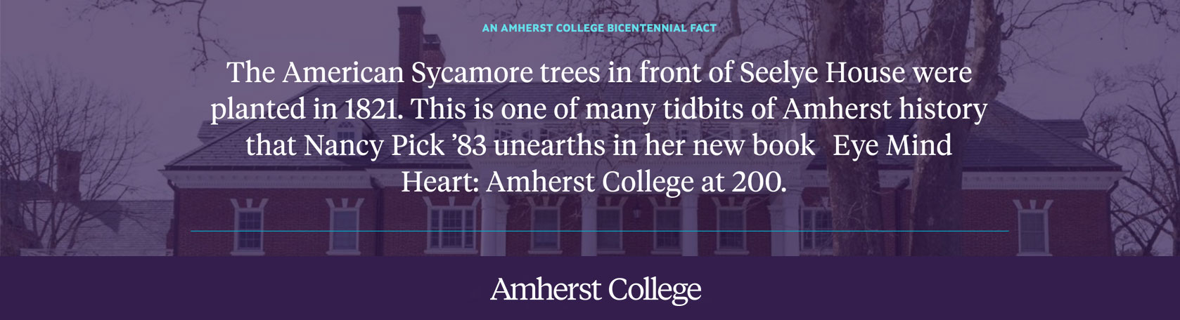 Bicentennial Fact: the Sycamores in front of Seelye House were planted in 1821