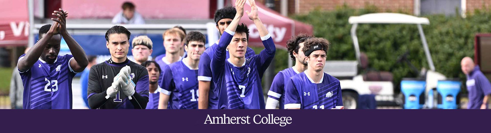 The Amherst men's soccer team congratulate St. Olaf on their NCAA Division III win.