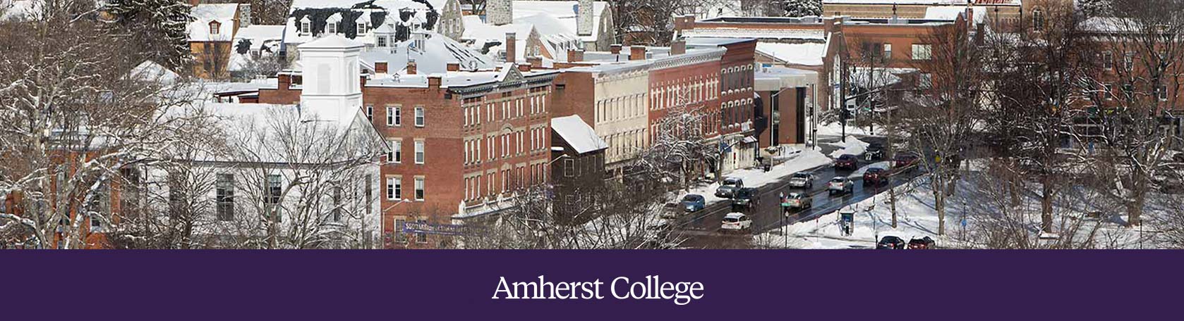 A panoramic view of the town of Amherst in winter.
