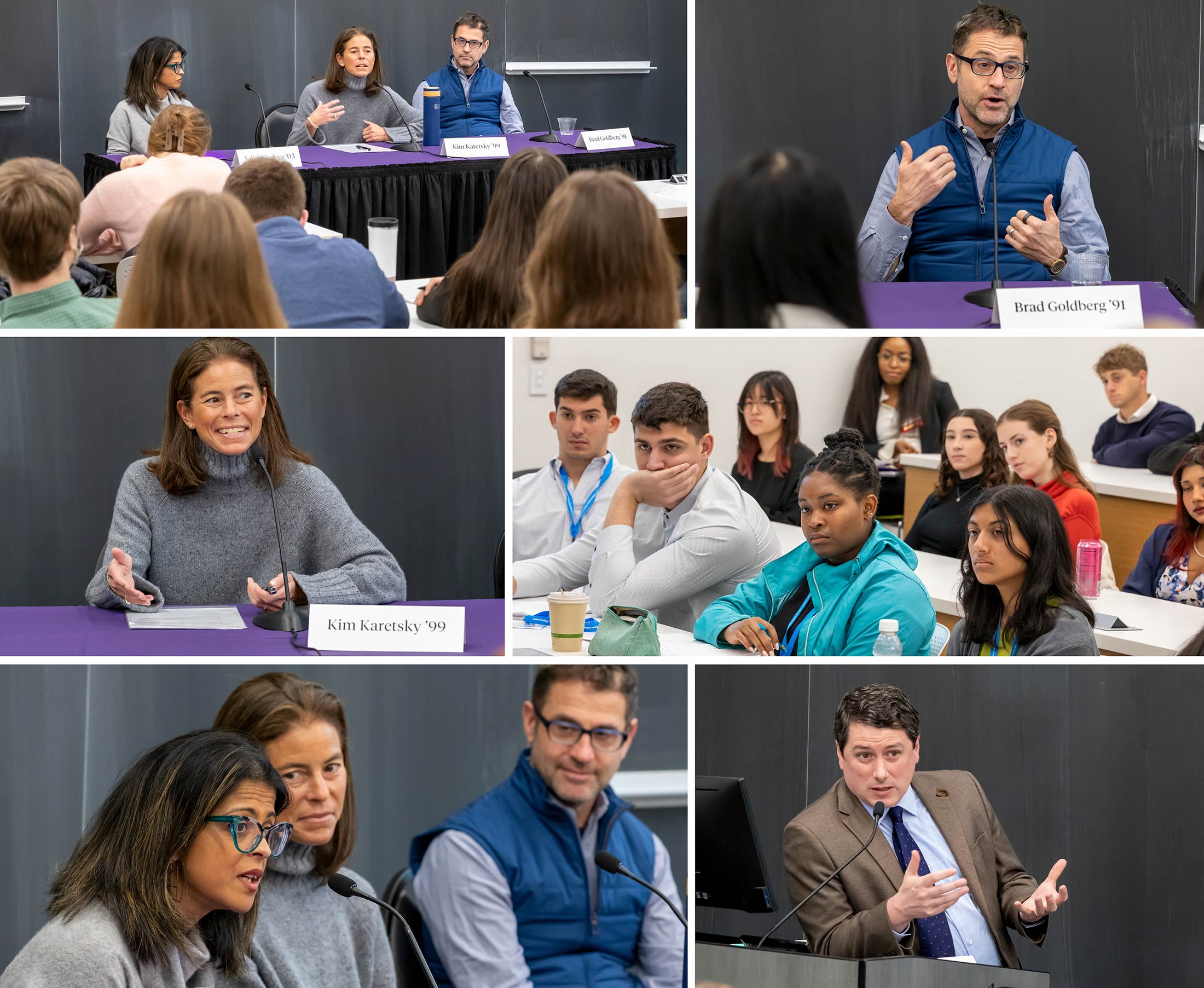 A panel of alumni speak to Amherst College sophomores during a session on career activism.