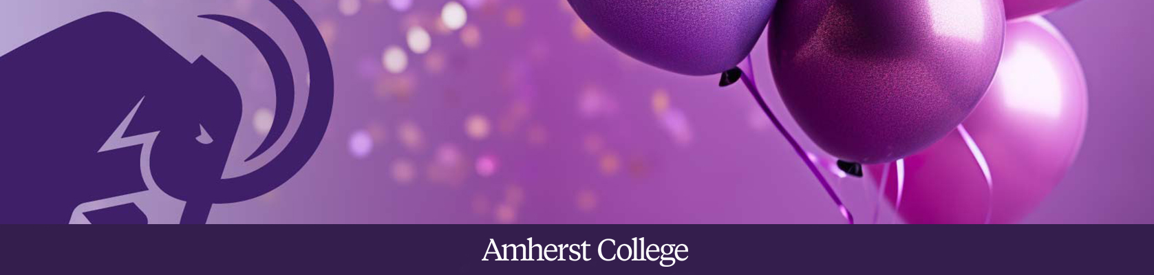 The Amherst Mammoth with some purple balloons.