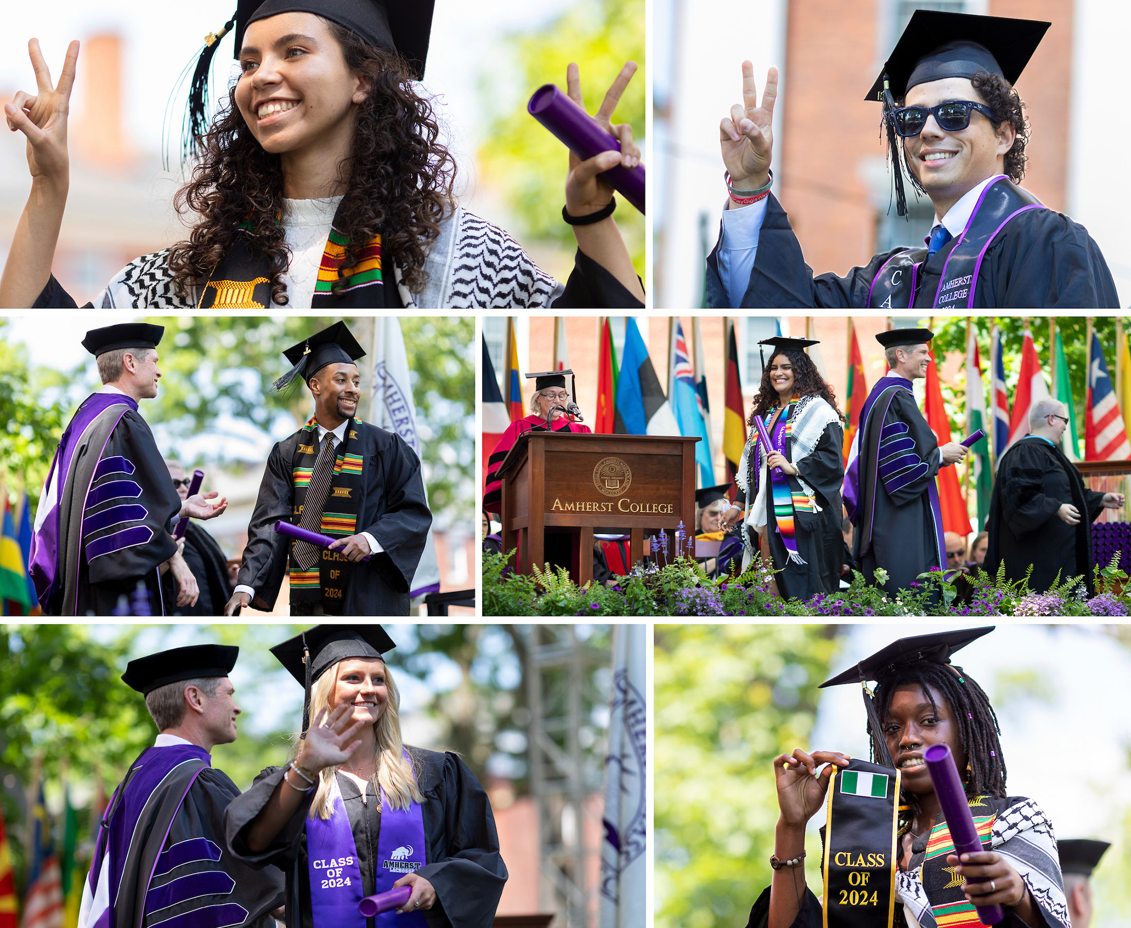 A collage of imags shoring students crossing the stage to receive their diplomas.