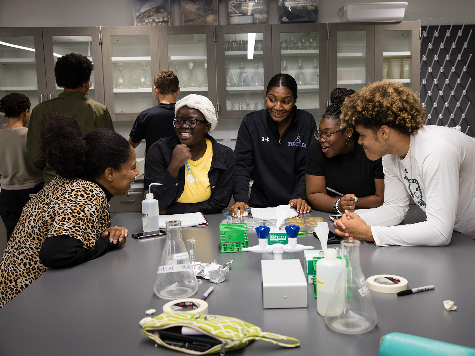A group of students working in a science lab
