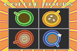 An icon with four coffee mugs that says "Coffee Hours"