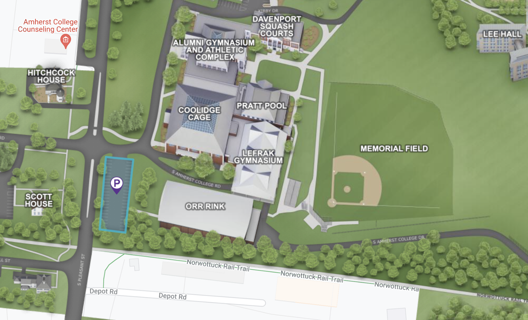 A map of Memorial Field and the Orr Rink parking lot