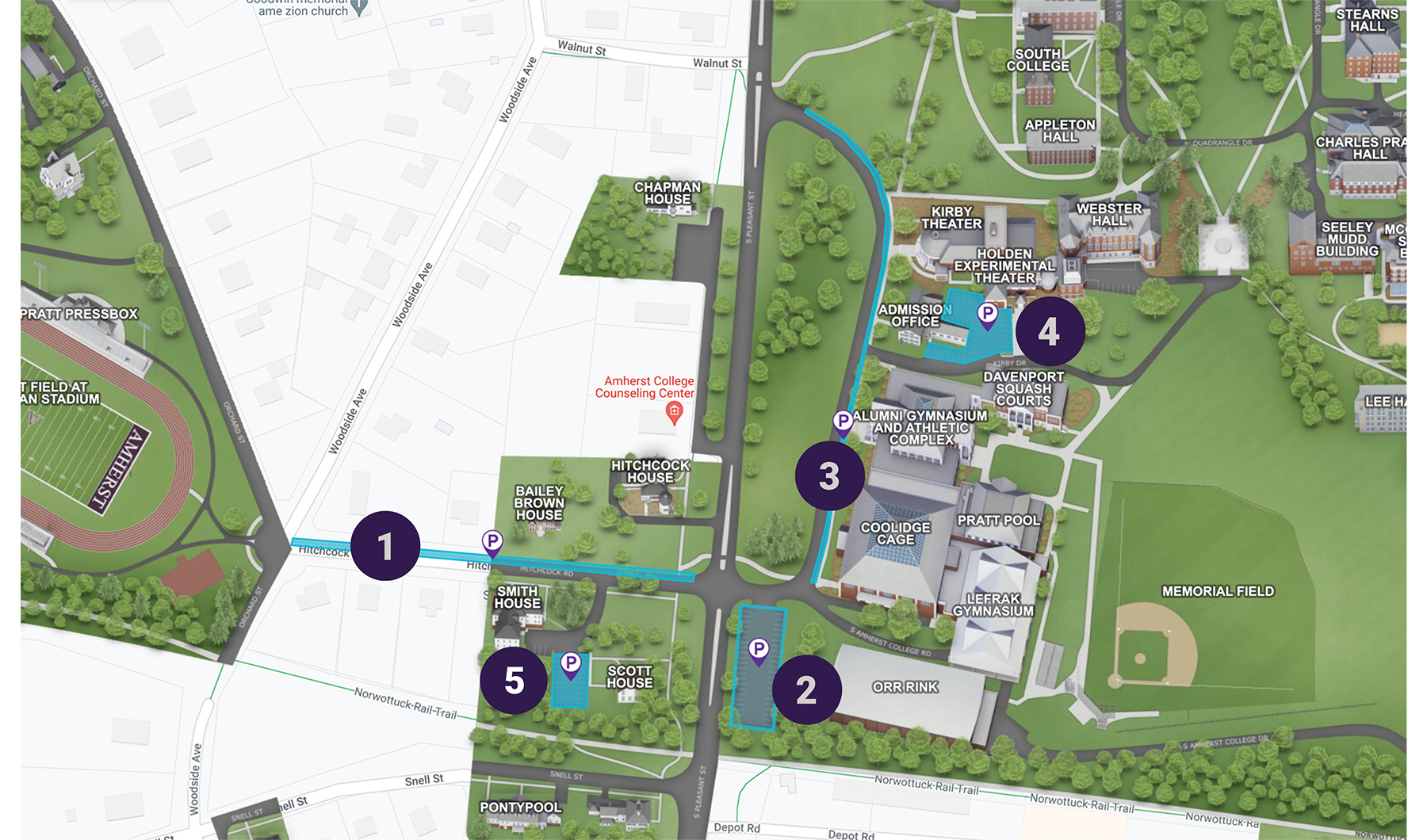 A map of parking spaces in south campus as described by accompanying text