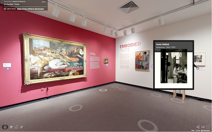 Screenshot of room in virtual art exhibition Embodied Taste at the Mead Art Museum