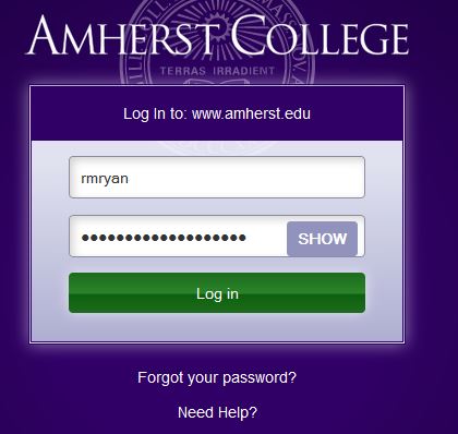 Web login screen, showing a hidden password and the Show button
