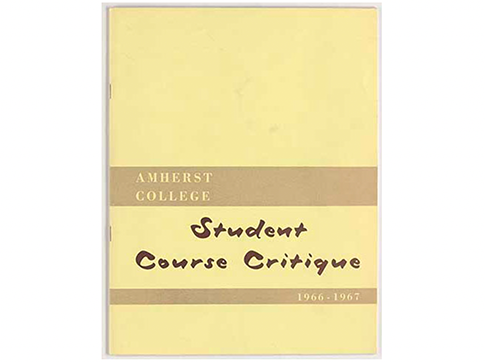 A yellow book that says Amherst College Student Course Critique 1966-1967
