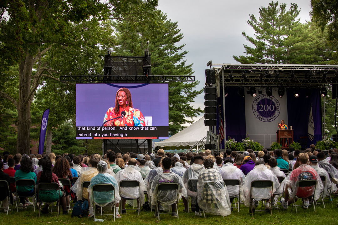 Shayla Lawson delivering the Demott lecture at Amherst College orientation 2021