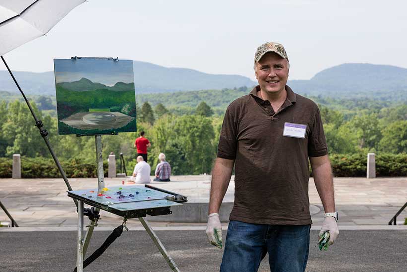 May 26, 2018: Reunion. Wright Moore '88 paints a view of Memorial Hill. Photo by Takudzwa Tapfuma '17.