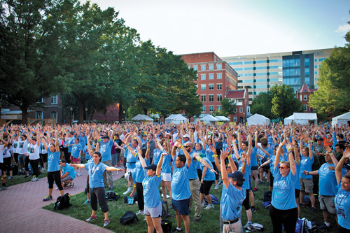 Participants preparing for the Out of the Darkness overnight walk in Washington, D.C.