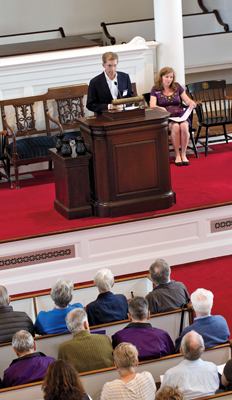 Bill Woolverton ’73 speaking in Johnson Chapel