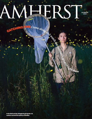 Magazine cover with a photo of a woman holding a large net.