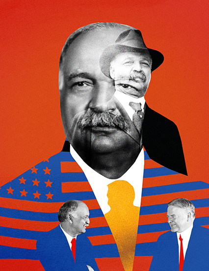 An illustration/collage of Charles Curtis