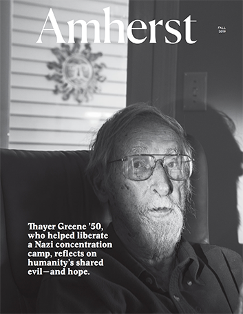 Cover of magazine with a black and white photo of Thayer Greene.