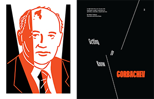 A magazine spread showing Mikal Gorbachav