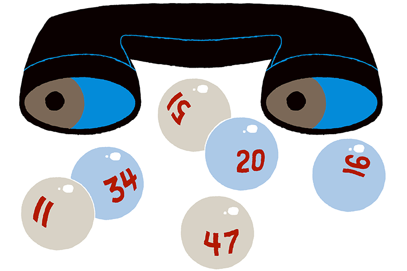 An illustration of a phone with eyes and numbered balls bouncing beneath it