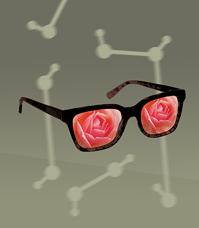 An illustration of a pair of glasses with roses in the eyes